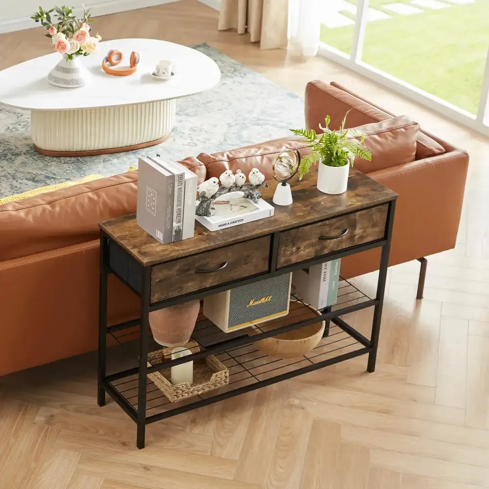 Lifewit Konsolentisch schmal 2 Schubladen Rustic Brown