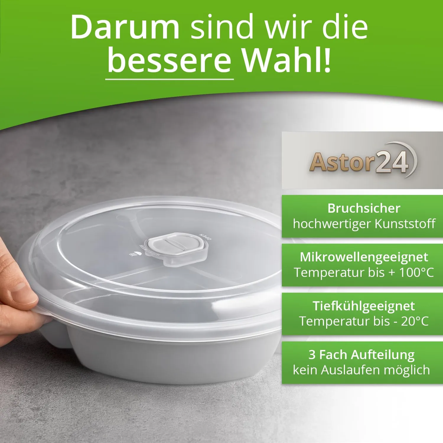 astor24 Mikrowellenteller 2er-Set 21cm 3-Fächer mit Deckel