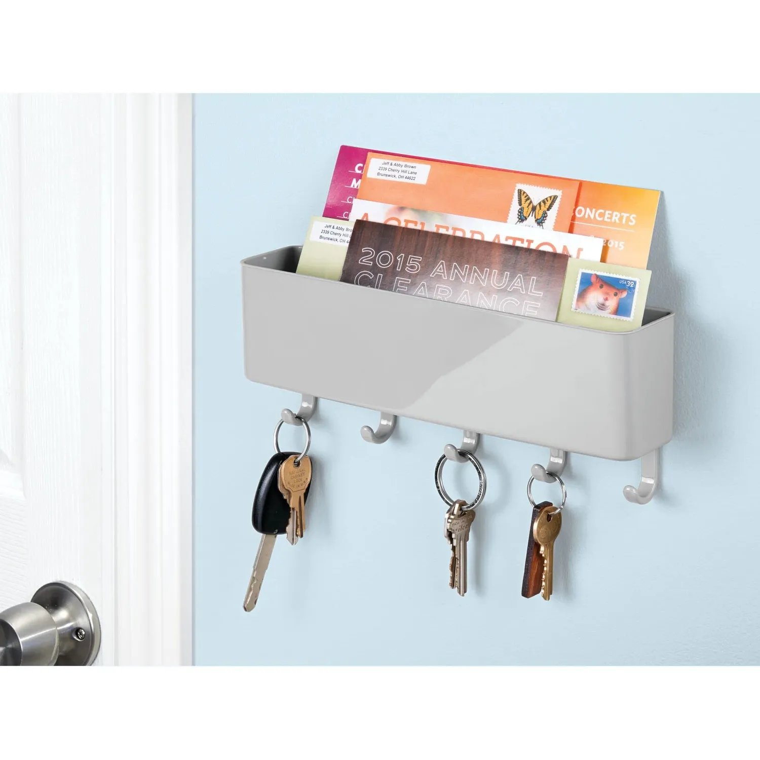 mDesign Schlüsselbrett mit Ablage grau Kunststoff 5 Haken