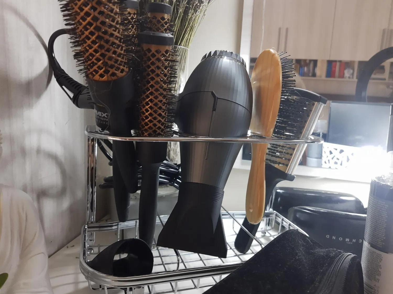 mDesign Fönhalter freistehend silber Badorganizer Stylingstation