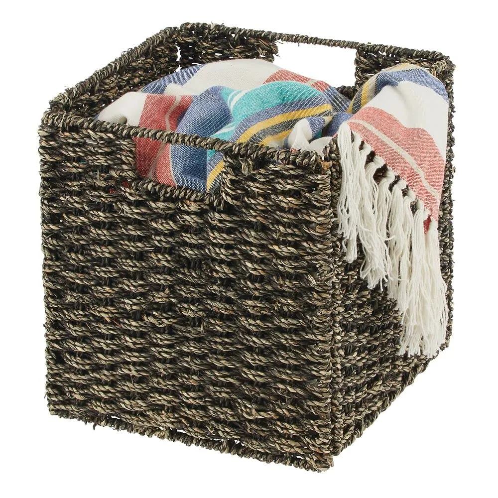 mDesign Aufbewahrungskorb Seegras schwarz 2er Set 26,7 cm