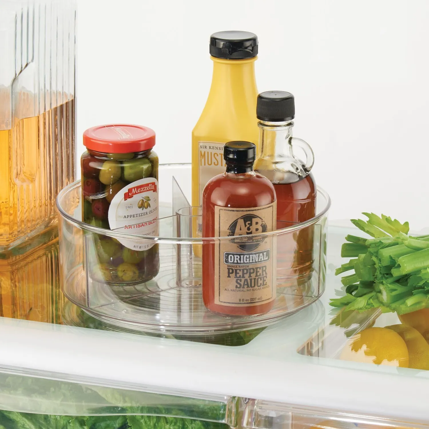 mDesign Lazy Susan Drehteller transparent für Kühlschrank