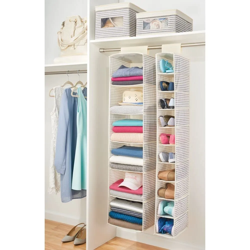 mDesign Hängeschrank Stoff 6 Fächer Hängeregal weiß-blau gestreift