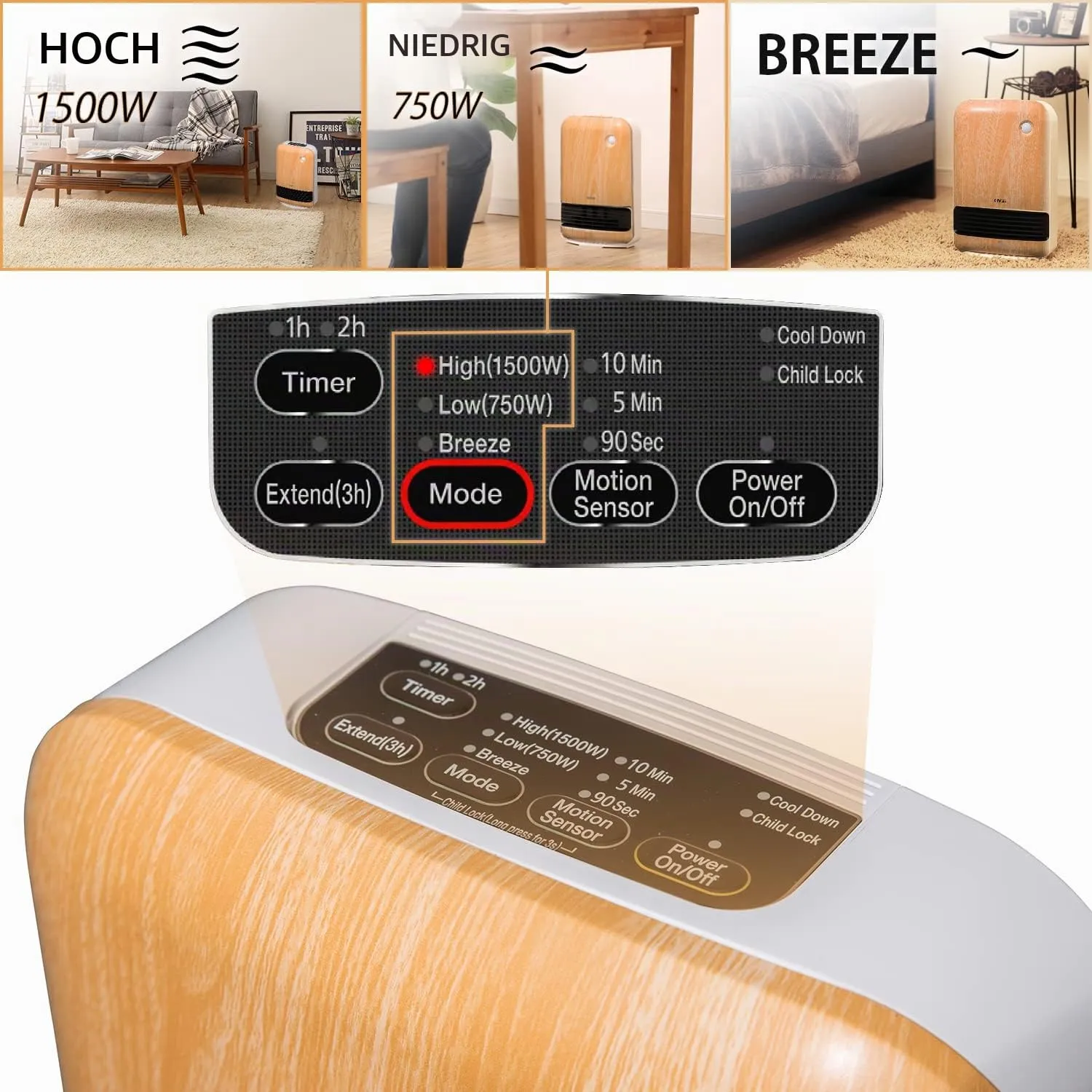 Iris Ohyama JCH-15TD4 Heizlüfter Keramik Helles Holz