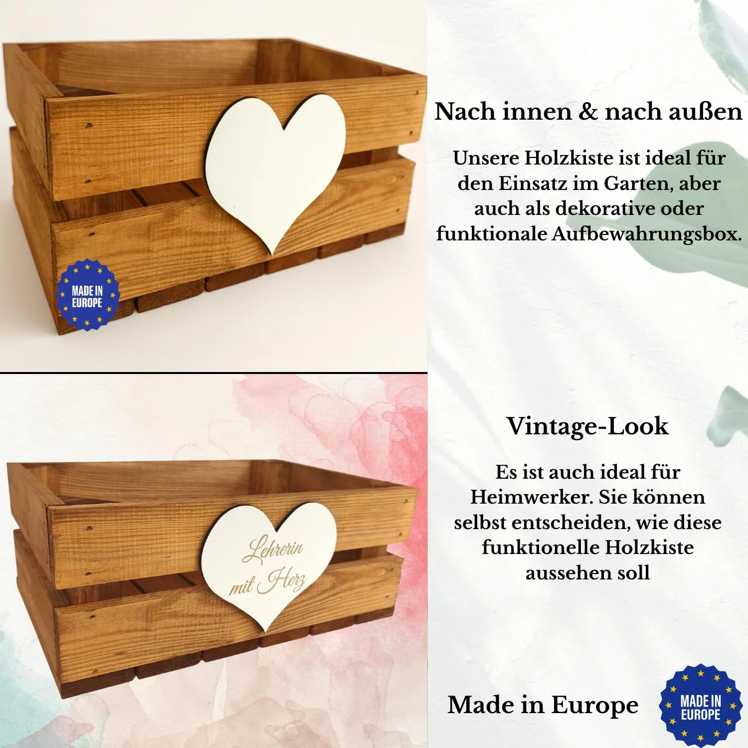 GoodFreshDecor Holzbox mit Deckel 30x20x12 cm Herz Gravur braun