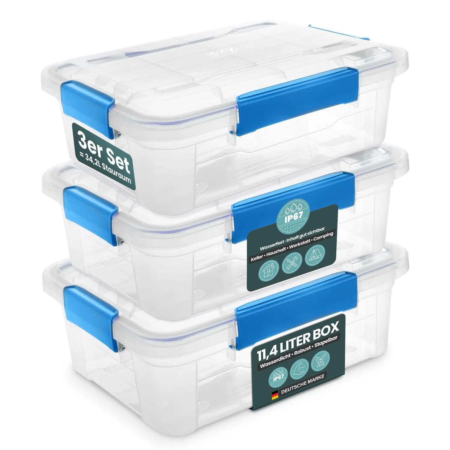 Kreher Box IP67 Aufbewahrungsbox 2x11,4L mit Deckel wasserdicht