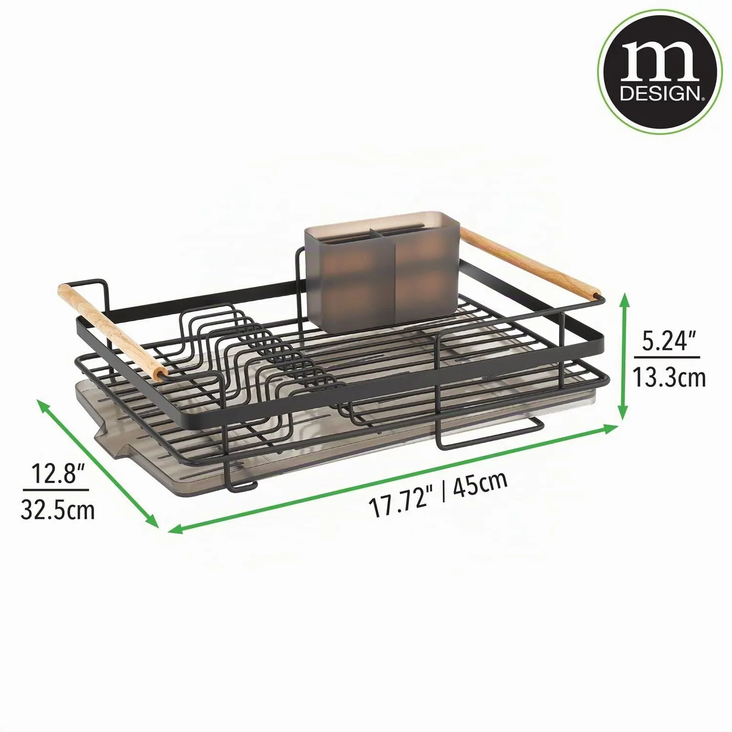 mDesign Geschirrabtropfer Metall mattschwarz mit Holzgriffen