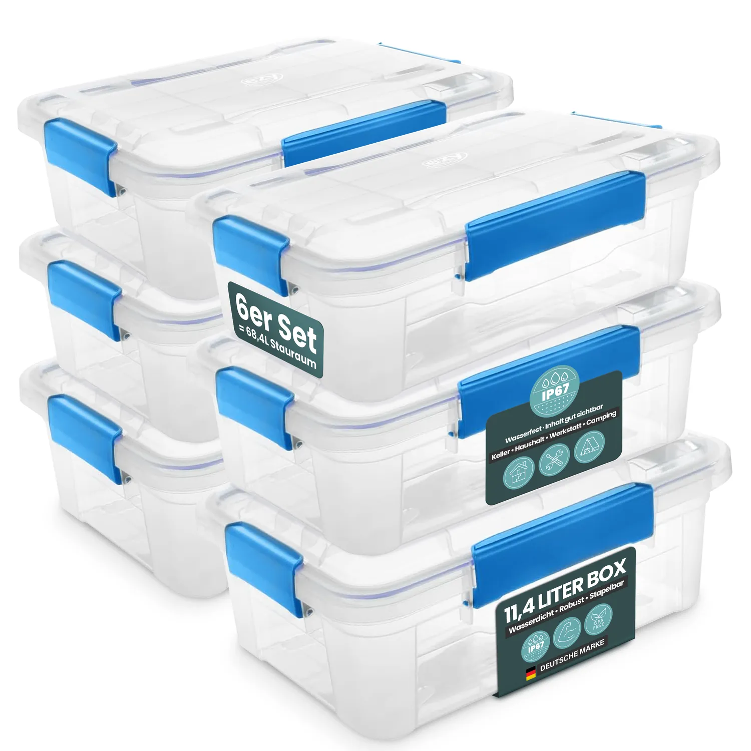 Kreher Box IP67 Aufbewahrungsbox 2x11,4L mit Deckel wasserdicht