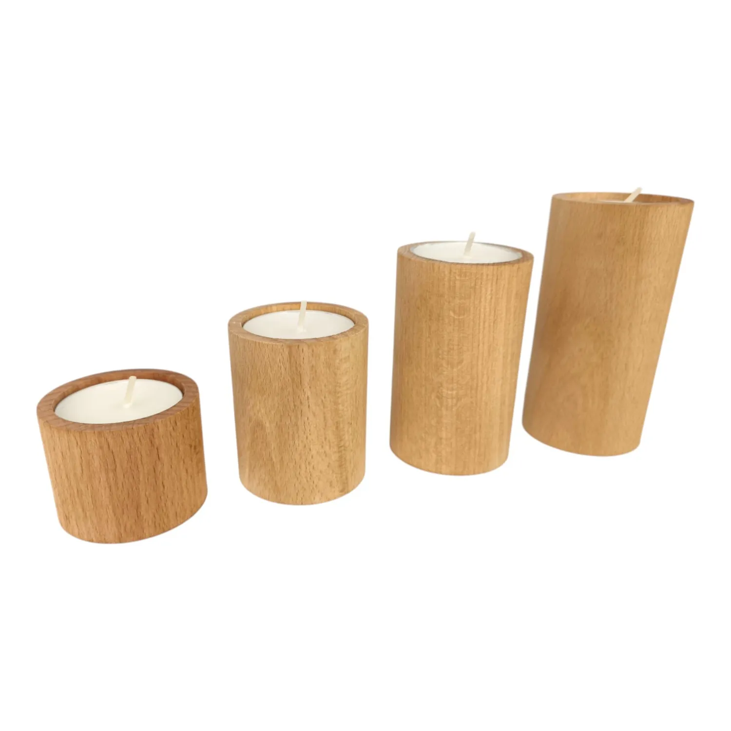 GoodFreshDecor Teelichthalter Holz Set 4 Stück Buche geölt natur