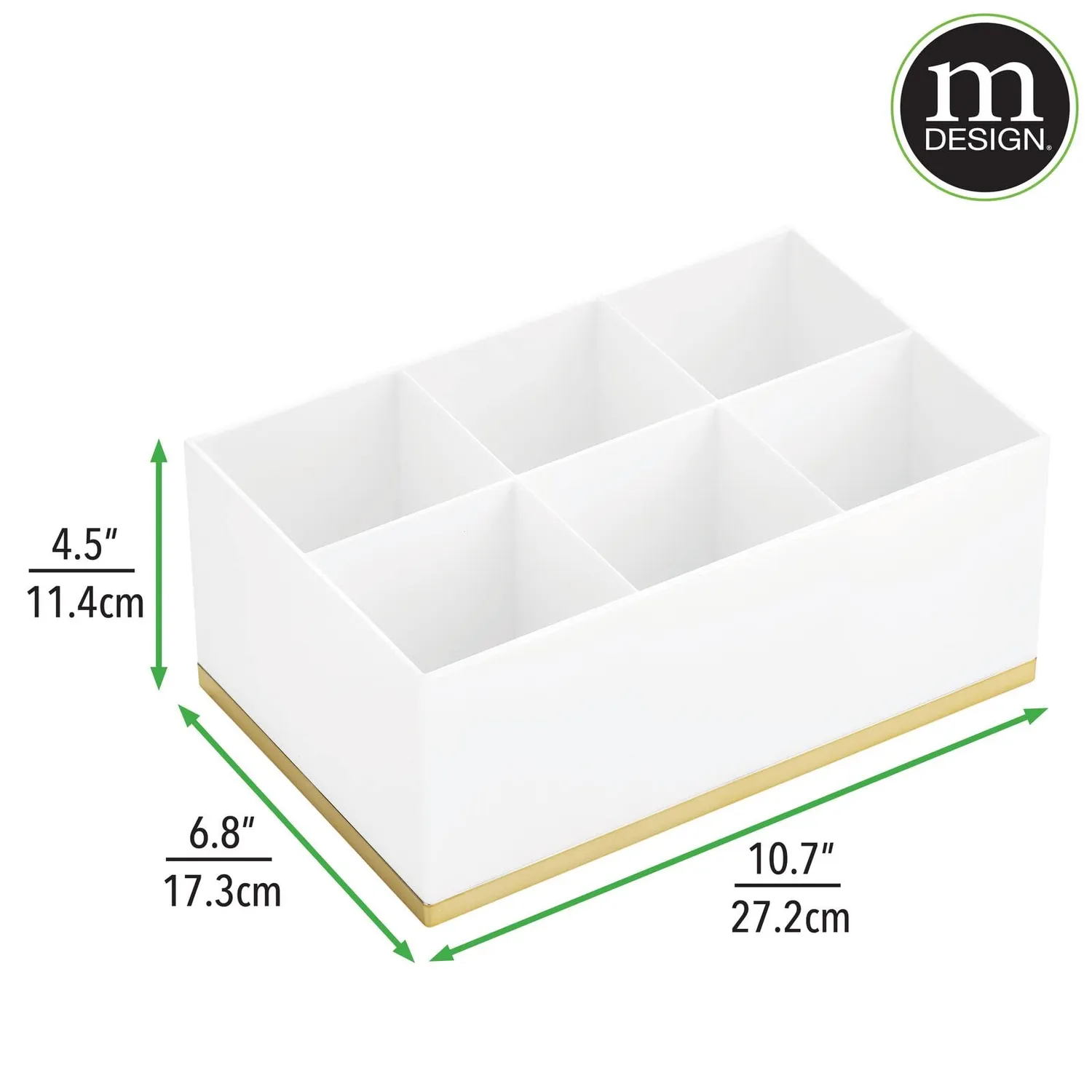 mDesign Make-up Organizer 6 Fächer weiß messingfarben Kunststoff