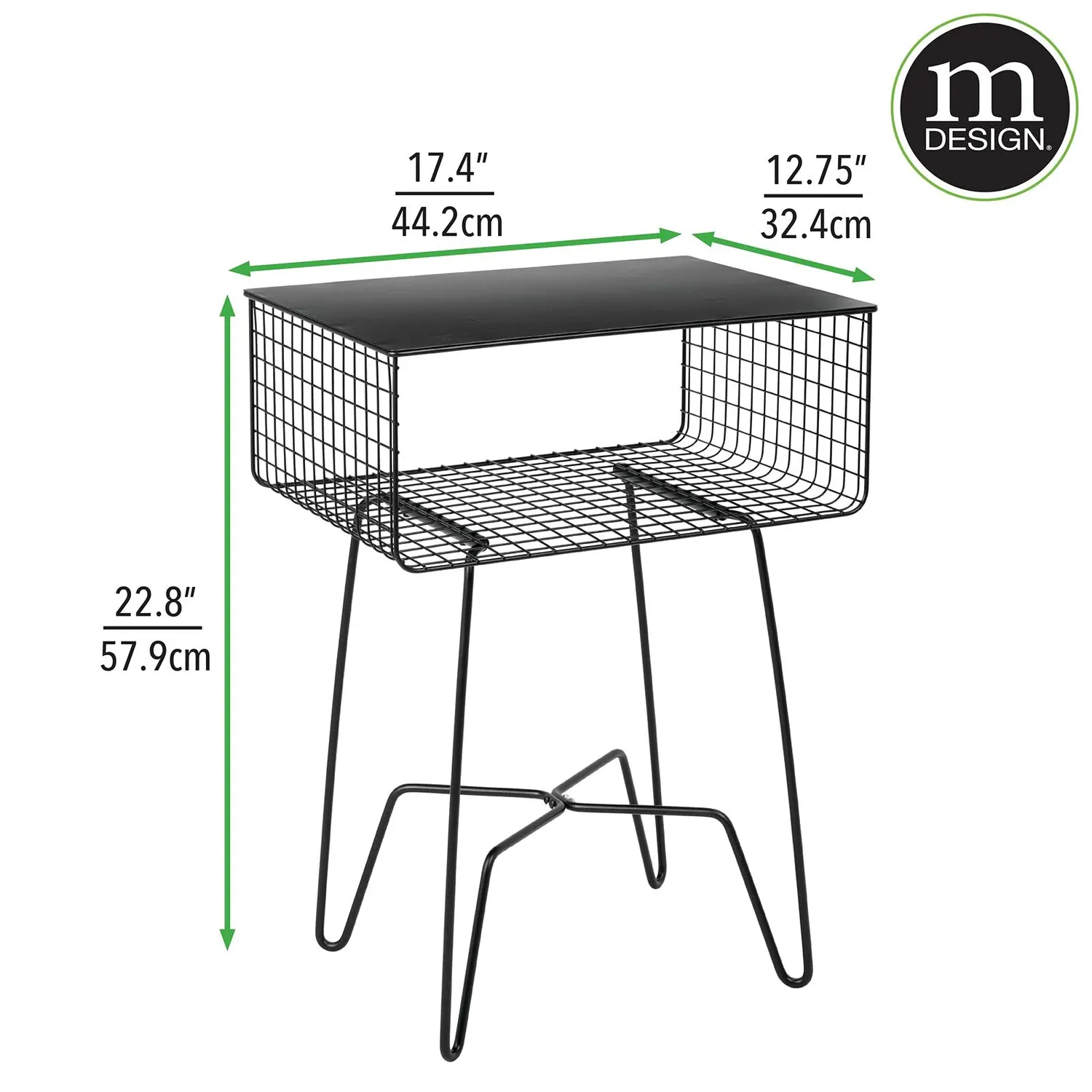 mDesign Beistelltisch Metall schwarz mit Drahtkorb Vintage 57,9cm