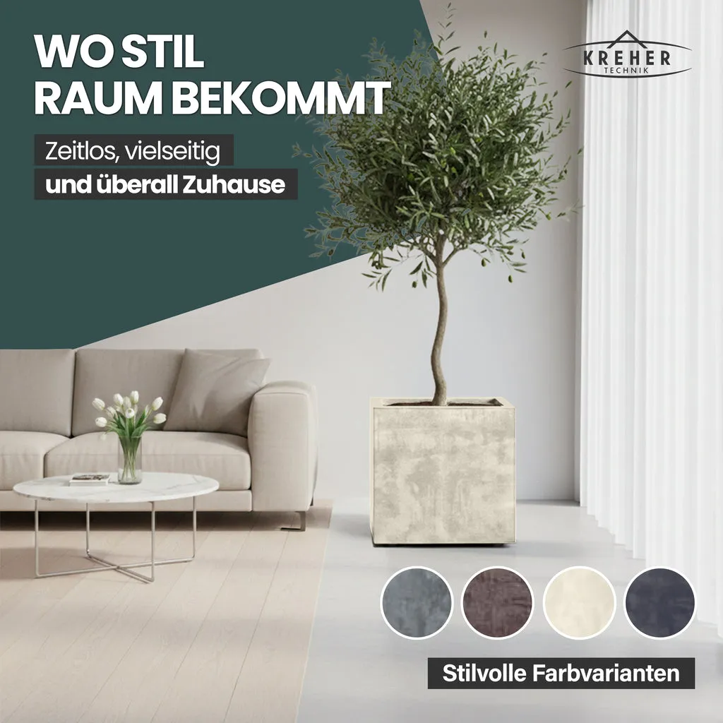 Kreher Millennium Pflanzkübel 80 Liter eckig creme rollbar