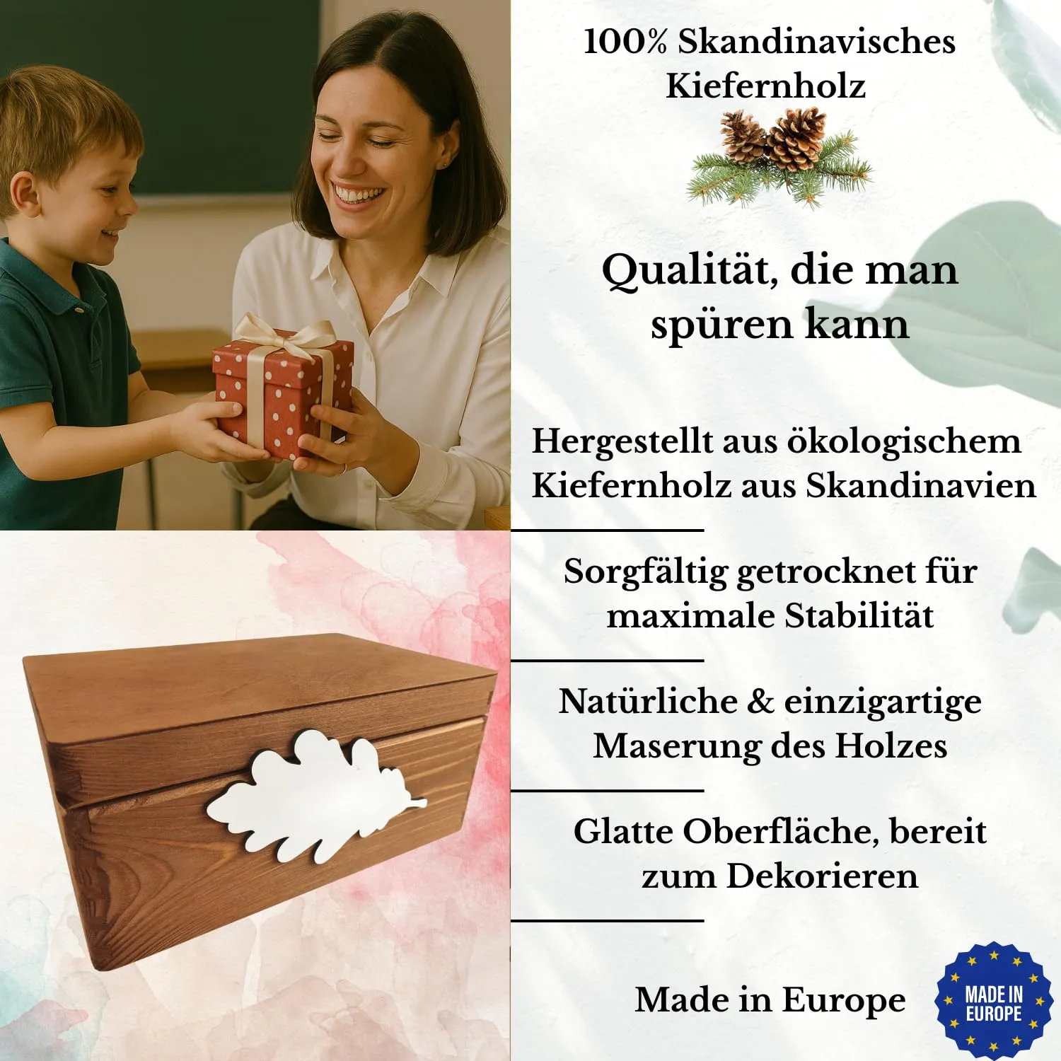 GoodFreshDecor Holzbox mit Deckel 30x20x14 cm Wunschtext braun