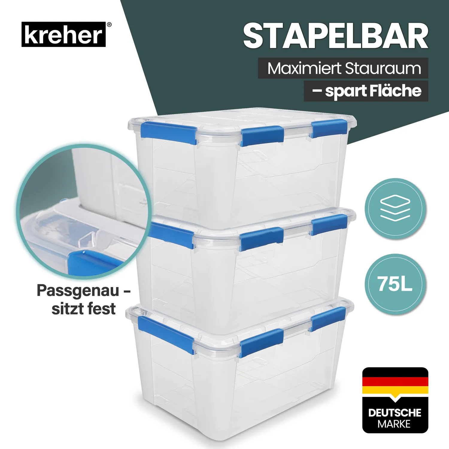Kreher Box IP67 Aufbewahrungsbox 75 Liter 1er Set wasserdicht