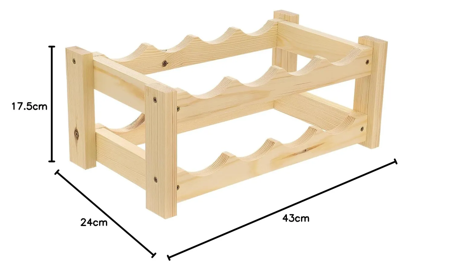 GoodFreshDecor Weinregal Holz für 8 Flaschen 43x24x17,5 cm Kiefer