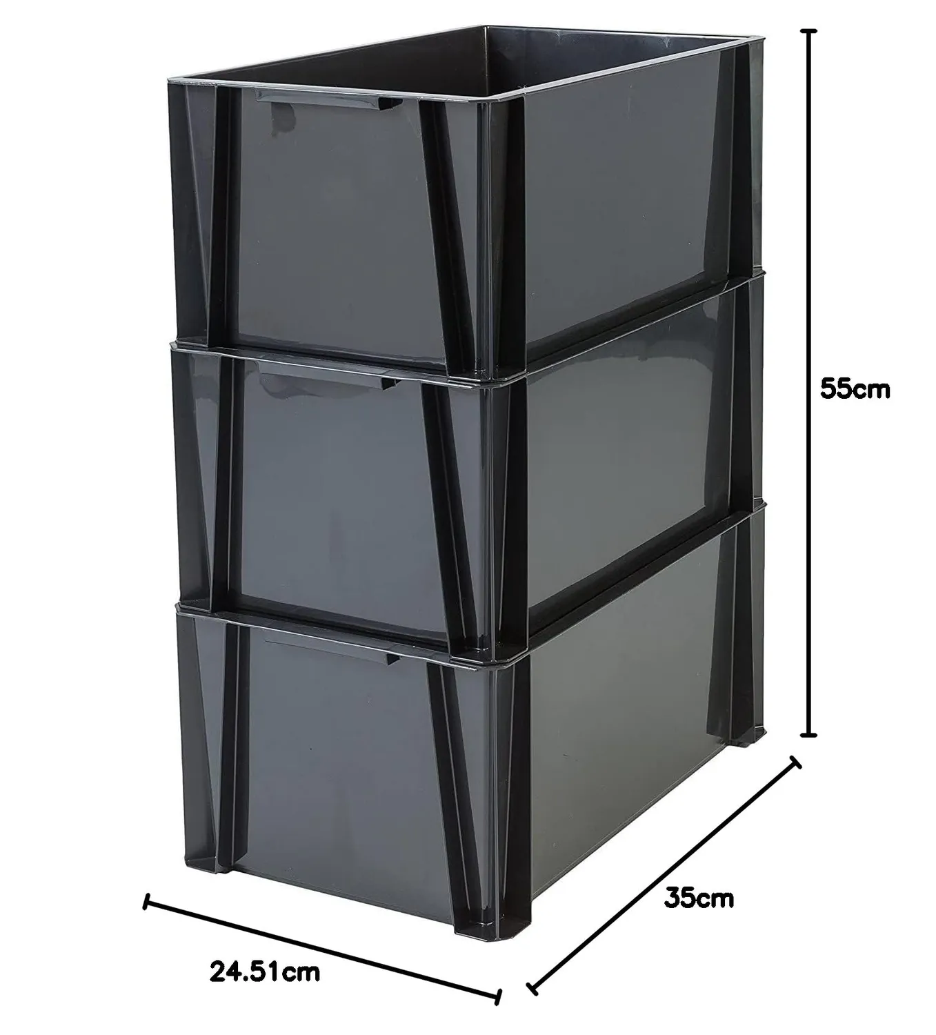 Iris Ohyama STB-LD Stapelbox 36L 3er-Set schwarz