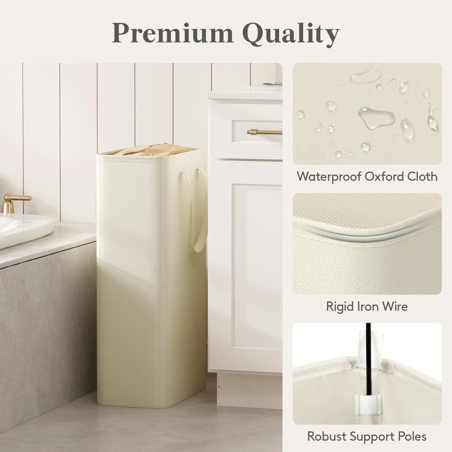 Lifewit Wäschekorb 65L schmal faltbar Beige mit Griff