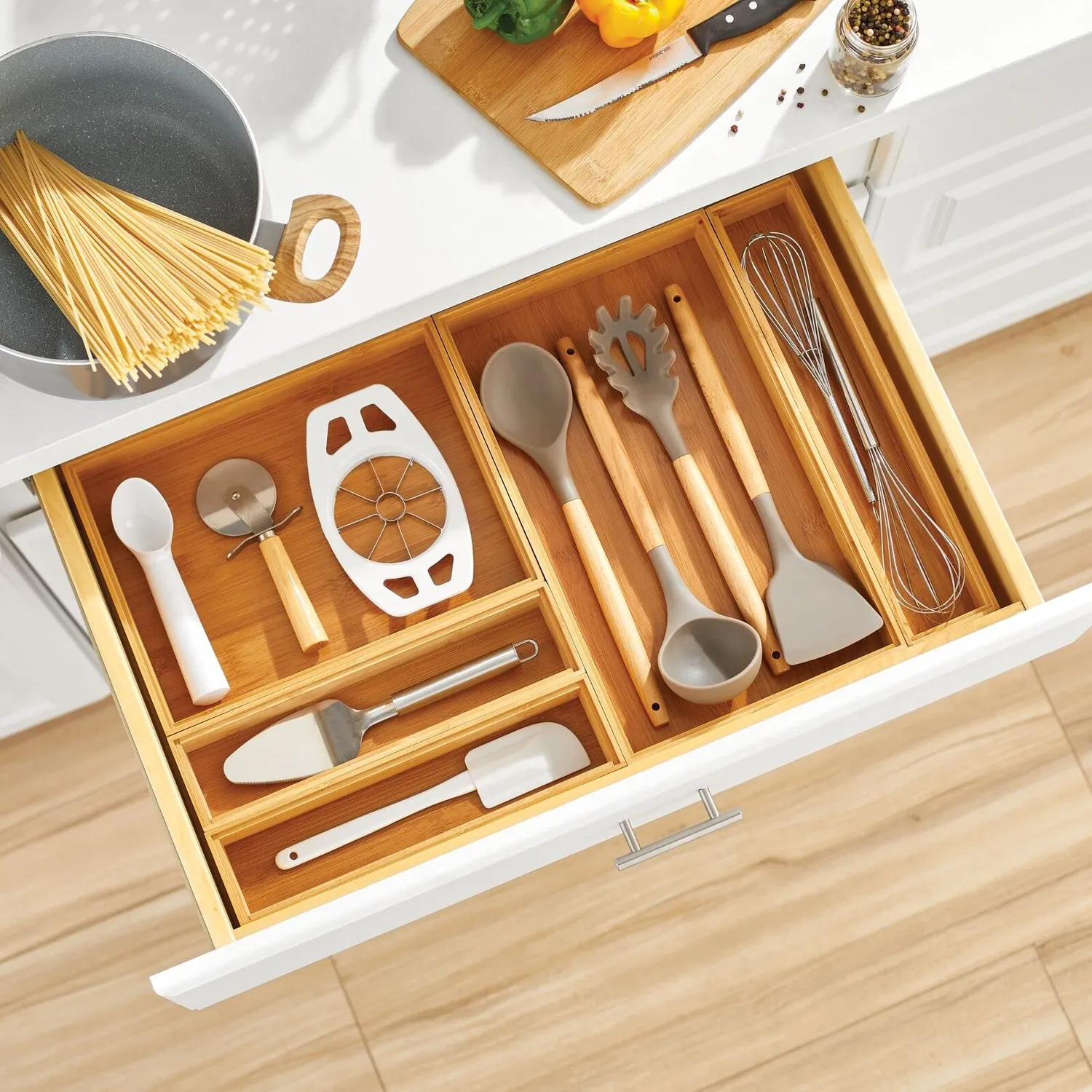 mDesign Schubladeneinsatz Holz Schubladenbox 38,1 cm 2er-Set natur