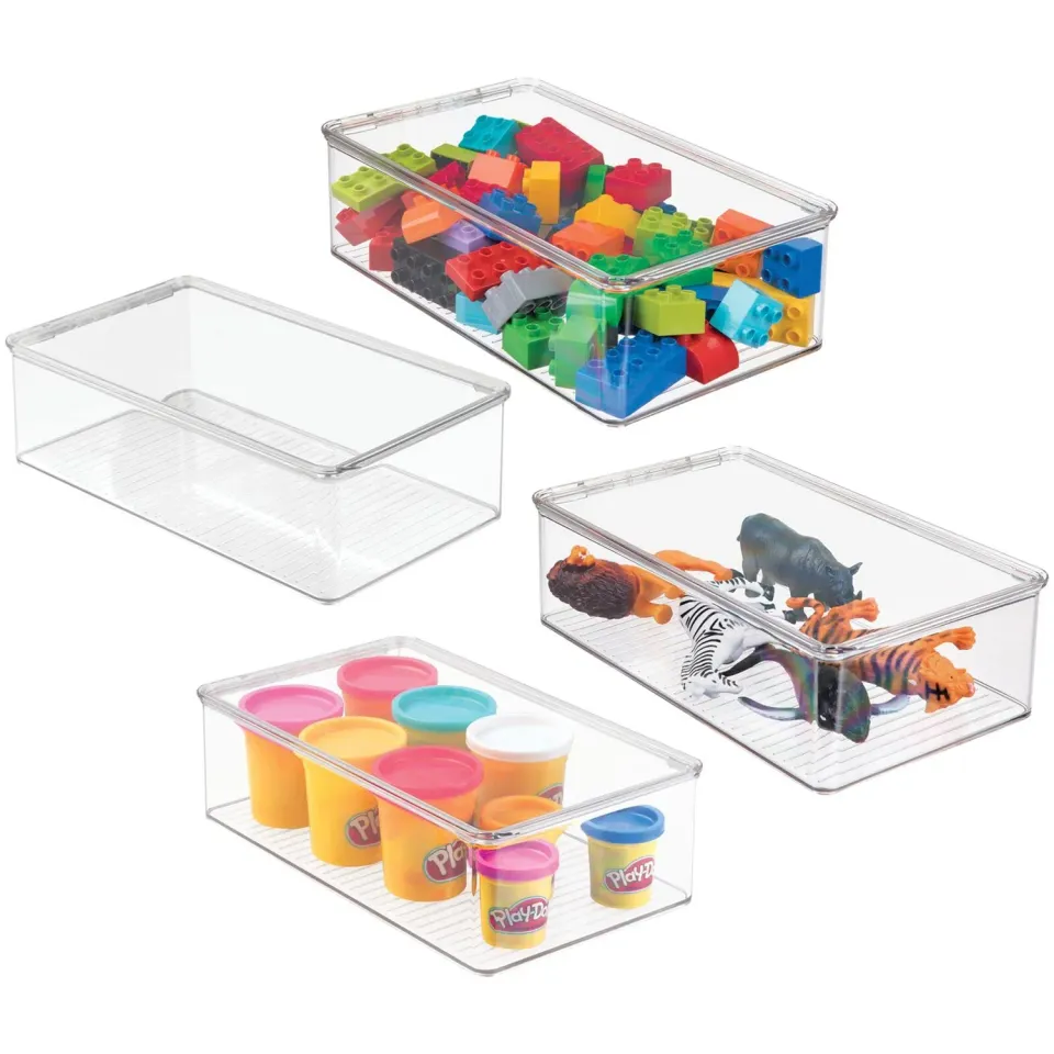 mDesign Spielzeugbox transparent 4er-Set mit Deckel Kunststoff