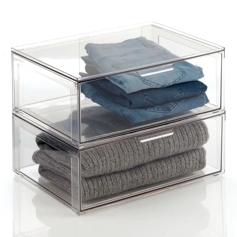 mDesign Schuhbox Kunststoff Stapelbox 40,6 cm 2er-Set transparent