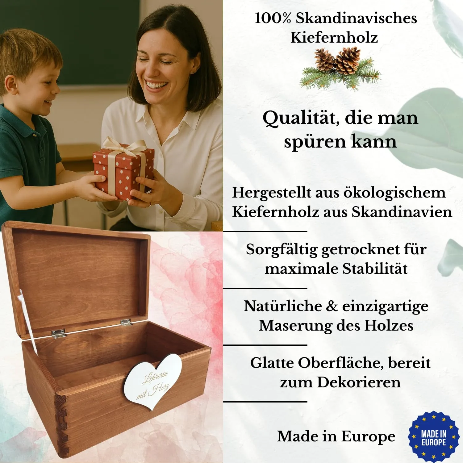 GoodFreshDecor Holzbox mit Deckel 30x20x14 cm Herz Gravur braun