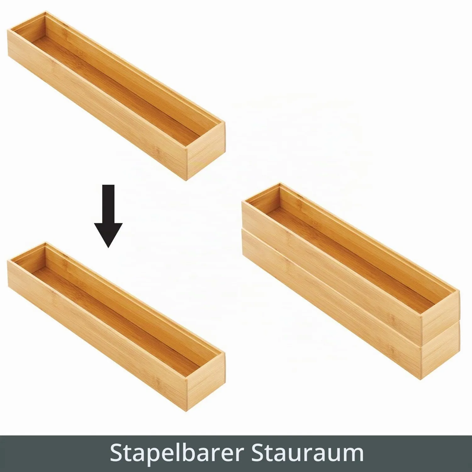 mDesign Schubladeneinsatz Holz Schubladenbox 38,1 cm 2er-Set natur