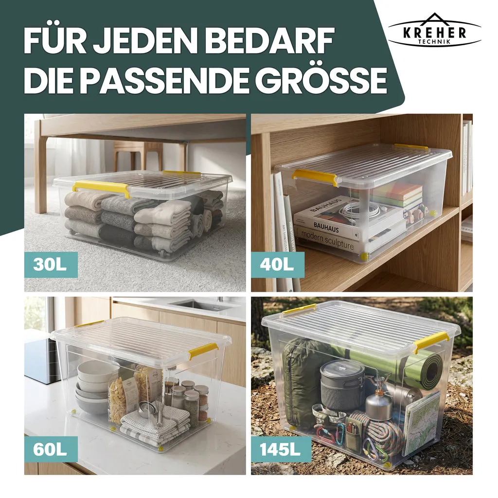 Kreher Simple Store Aufbewahrungsbox 80 L transparent 1 Stück rollbar