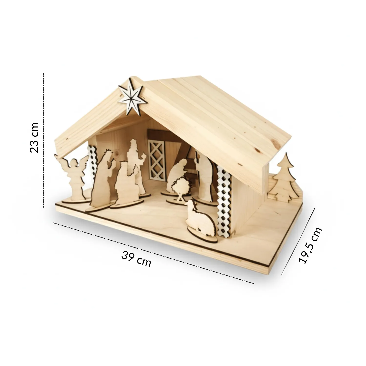 GoodFreshDecor Weihnachtskrippe Holz 8 Figuren 39 cm Natur