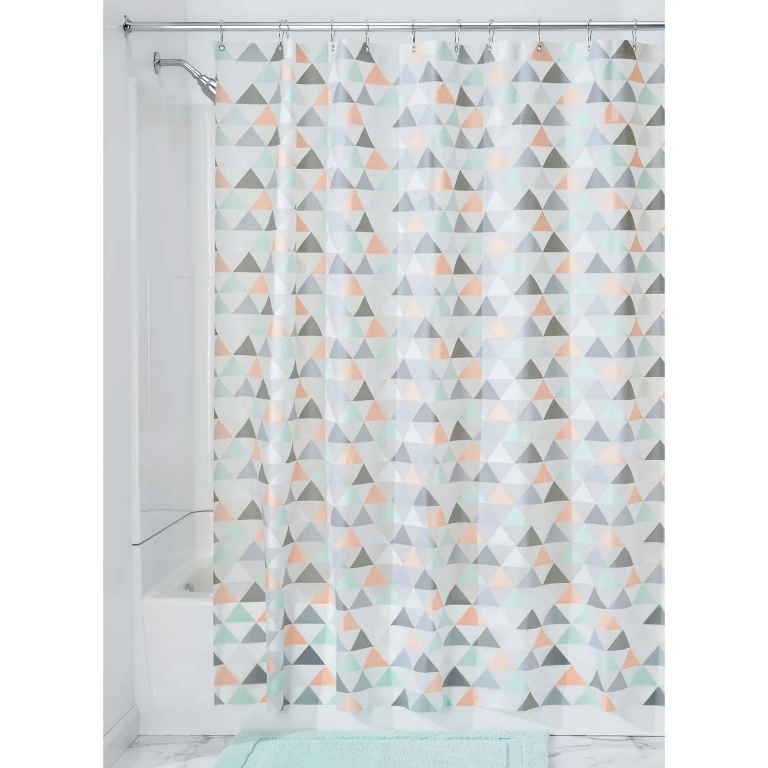 mDesign Duschvorhang Dreiecksmuster koralle mint 183x183 cm
