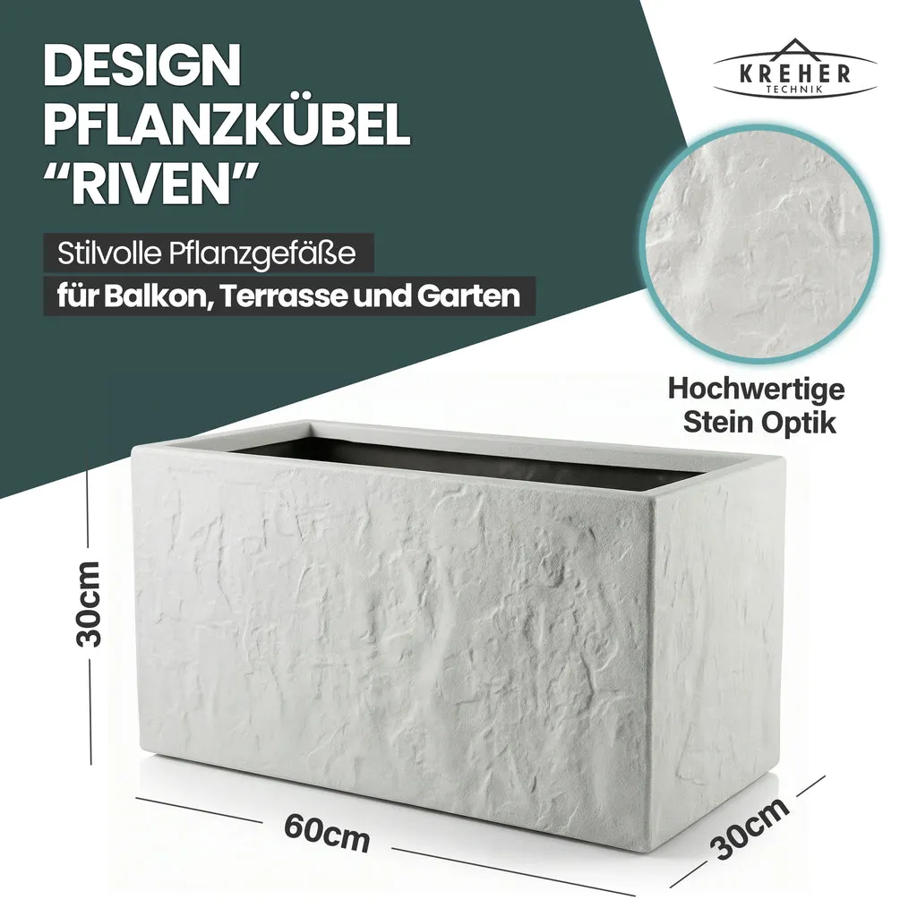 Kreher Riven Pflanzkasten Hellgrau 60x30x30 Steinoptik