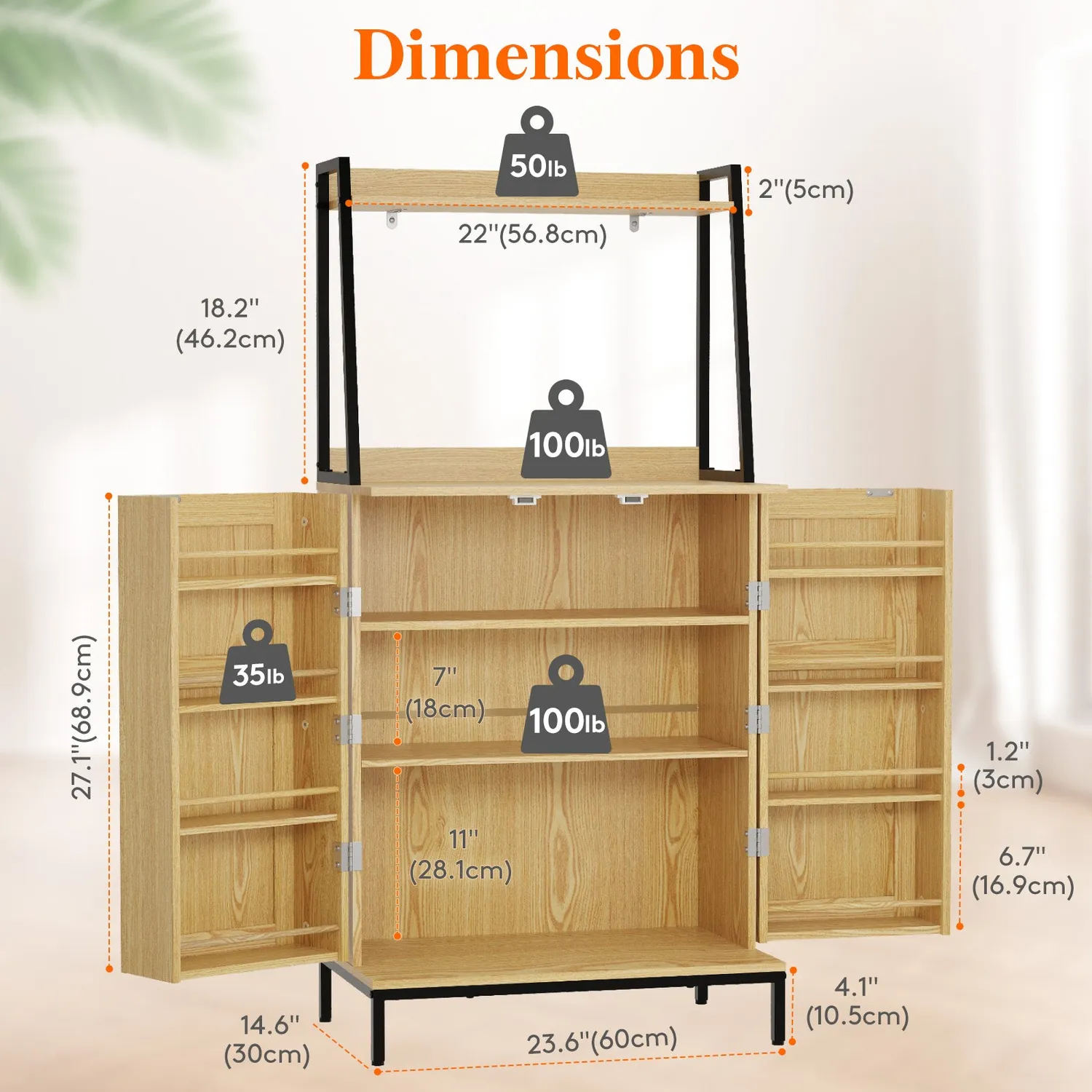 Lifewit Vorratsschrank Rattan 60x37x126cm Küche Natur