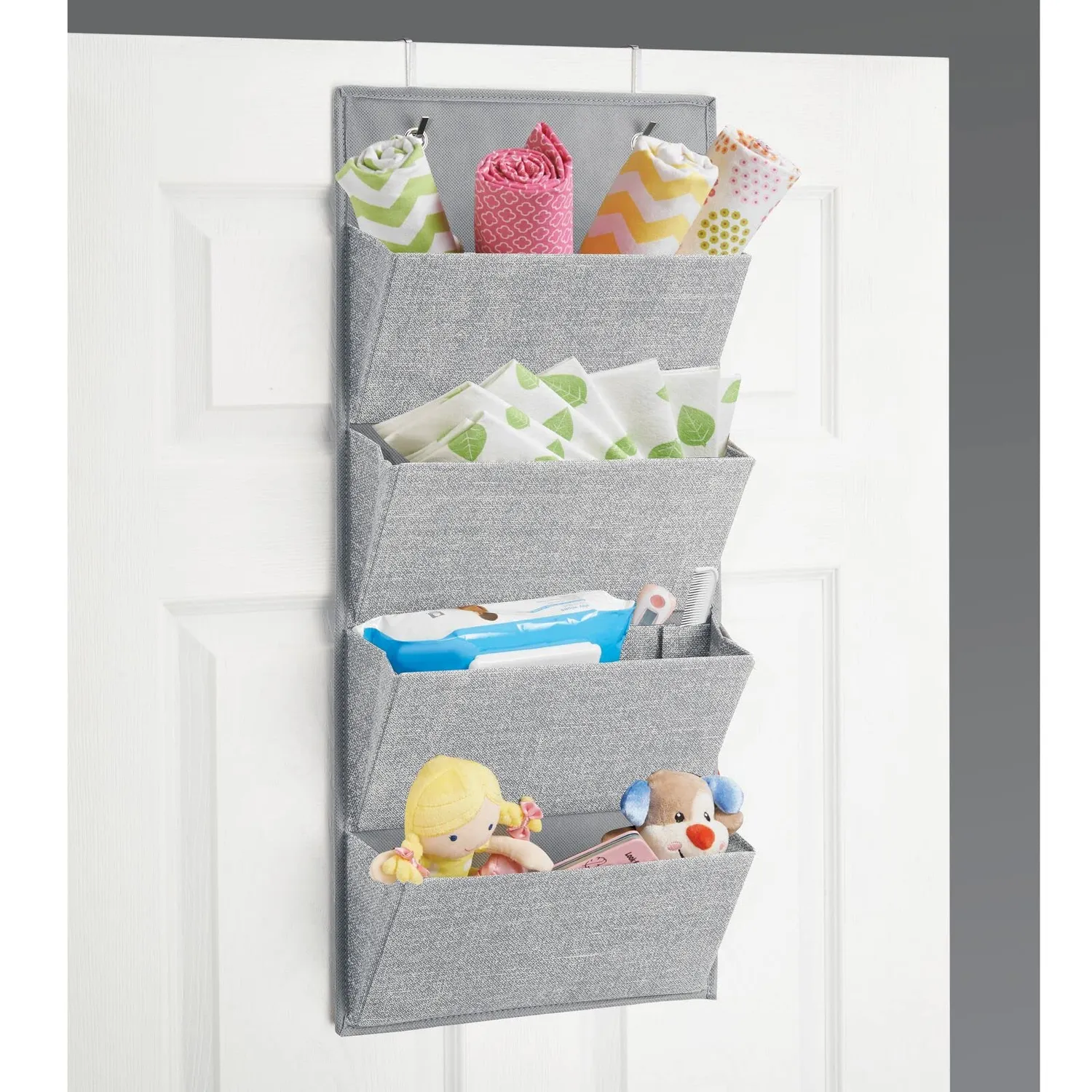mDesign Schrank-Organizer Stoff 4 Taschen grau hängend