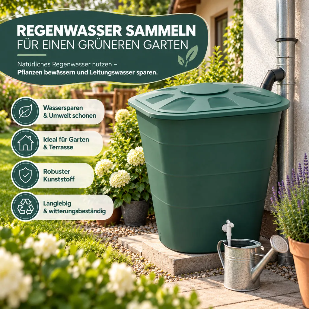 Kreher XL Wassertonne Regentonne 200L eckig grün Hahn