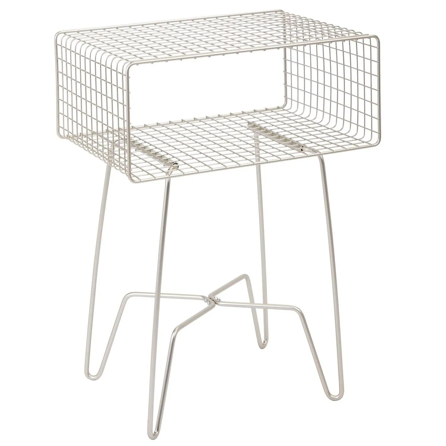 mDesign Beistelltisch Metalldraht mit Korb Beistelltisch Mattsilber