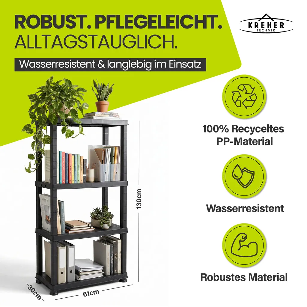 Kreher Neo Kunststoffregal 4 Böden Schwarz 3er Set