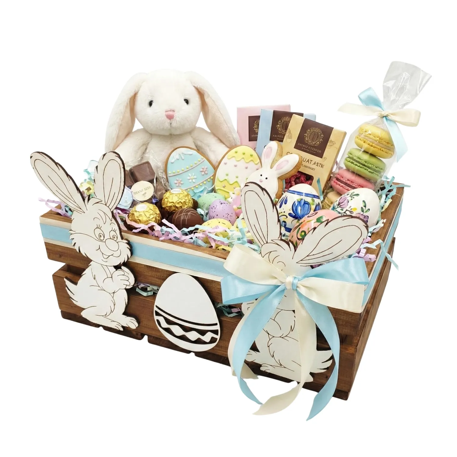 GoodFreshDecor Holzkiste Ostern 30x20x12 cm Braun Hase Ei