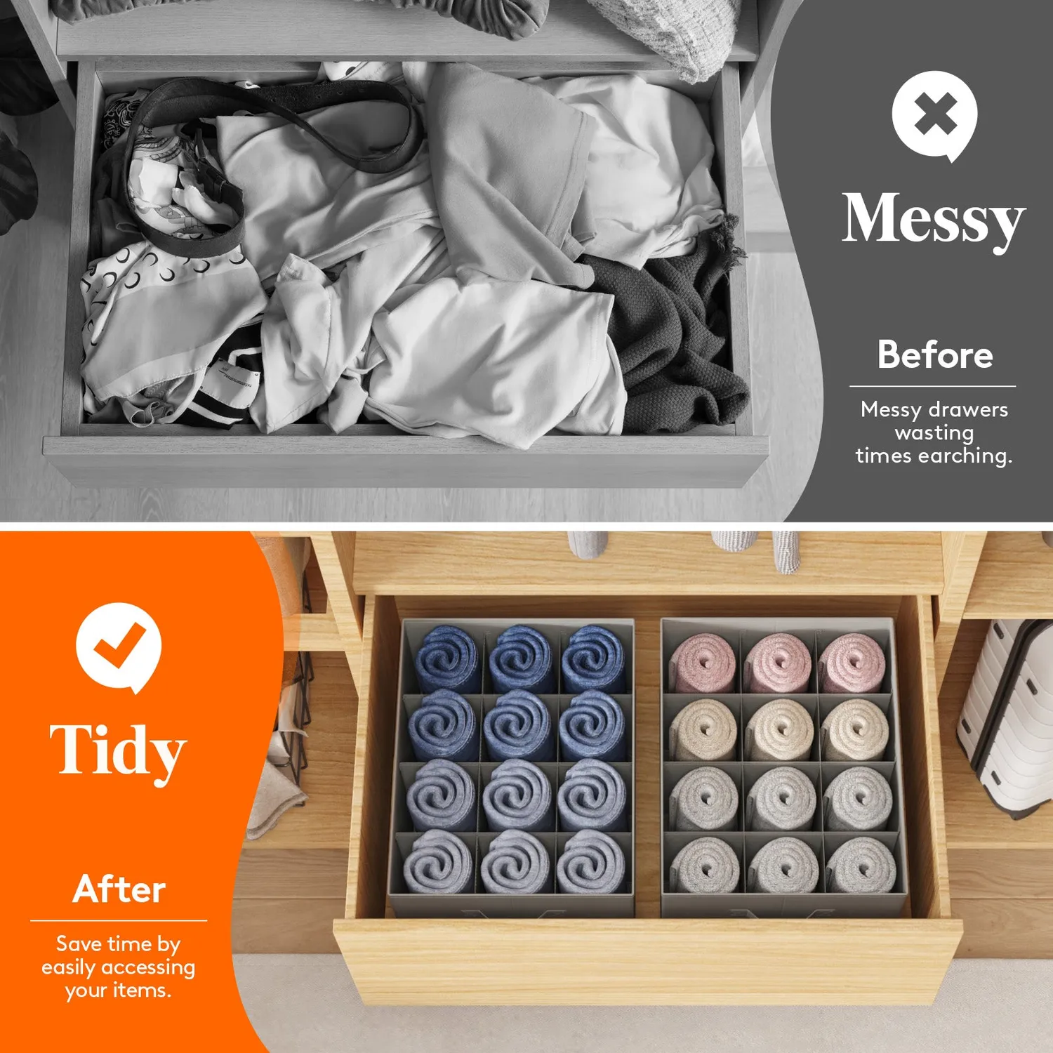 Lifewit Jeans Organizer 12 Fächer 3er Pack Box
