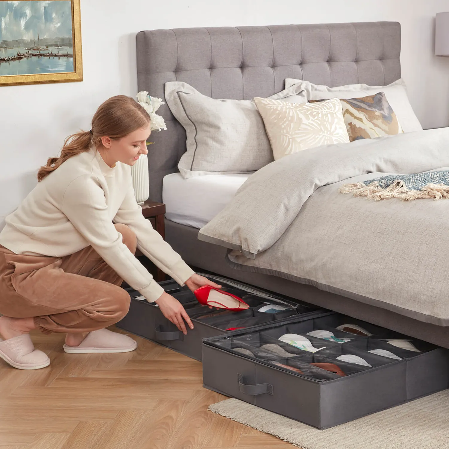 Lifewit Unterbett Schuh Organizer Grau 2er Pack 24 Paar