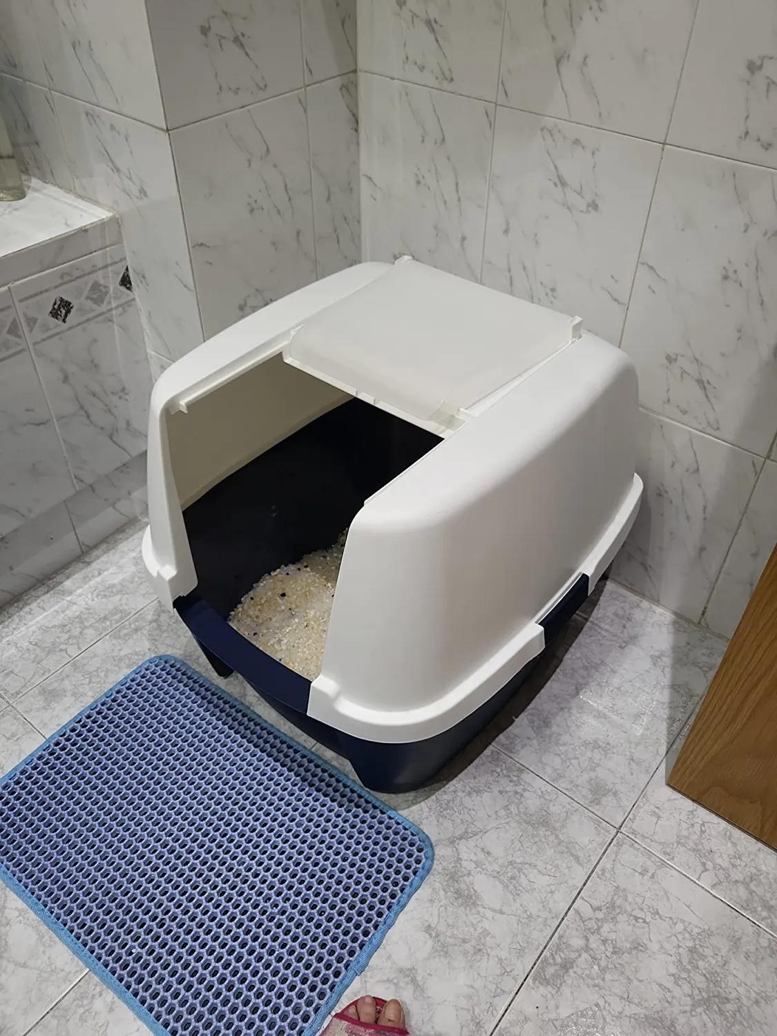 Iris Ohyama CLH-17J Katzenklo mit Deckel Blau Schaufel bis 4 kg