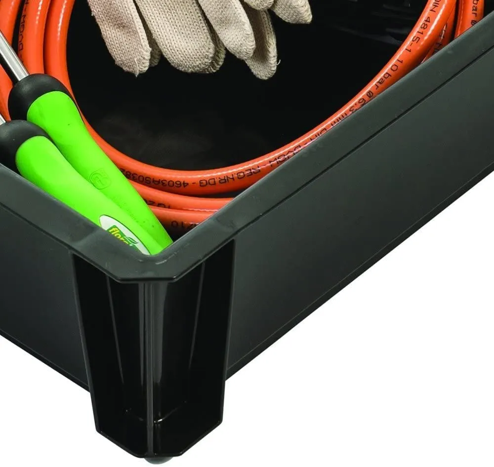 Iris Ohyama STB-L Stapelbox schwarz 18L 3er-Set mit Griffen