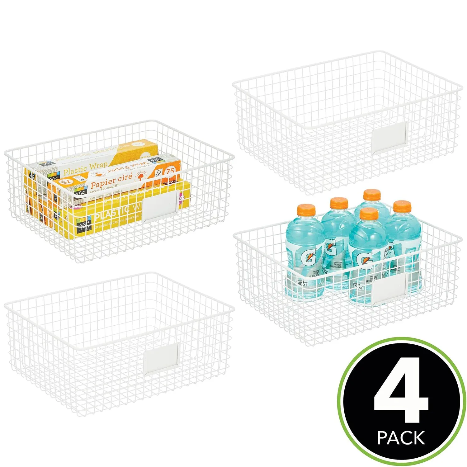 mDesign Allzweckkorb Drahtkorb weiß 4er-Set mit Etikett