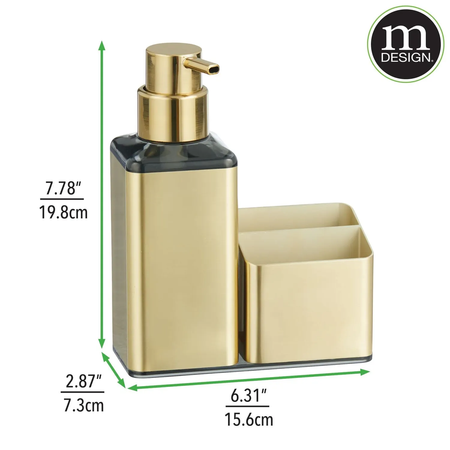 mDesign Seifenspender Aluminium 370 ml Messing Schwammhalter