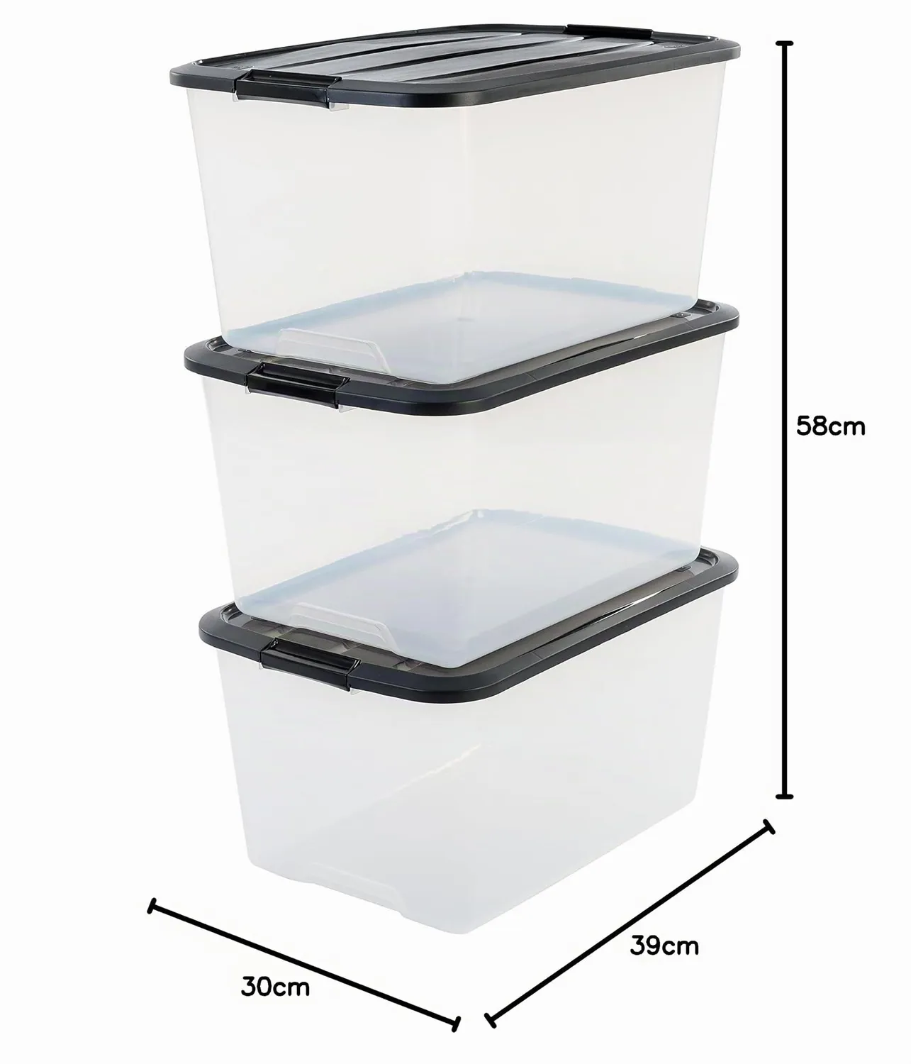 Iris Ohyama Aufbewahrungsbox 45L 3er-Set Schwarz Deckel