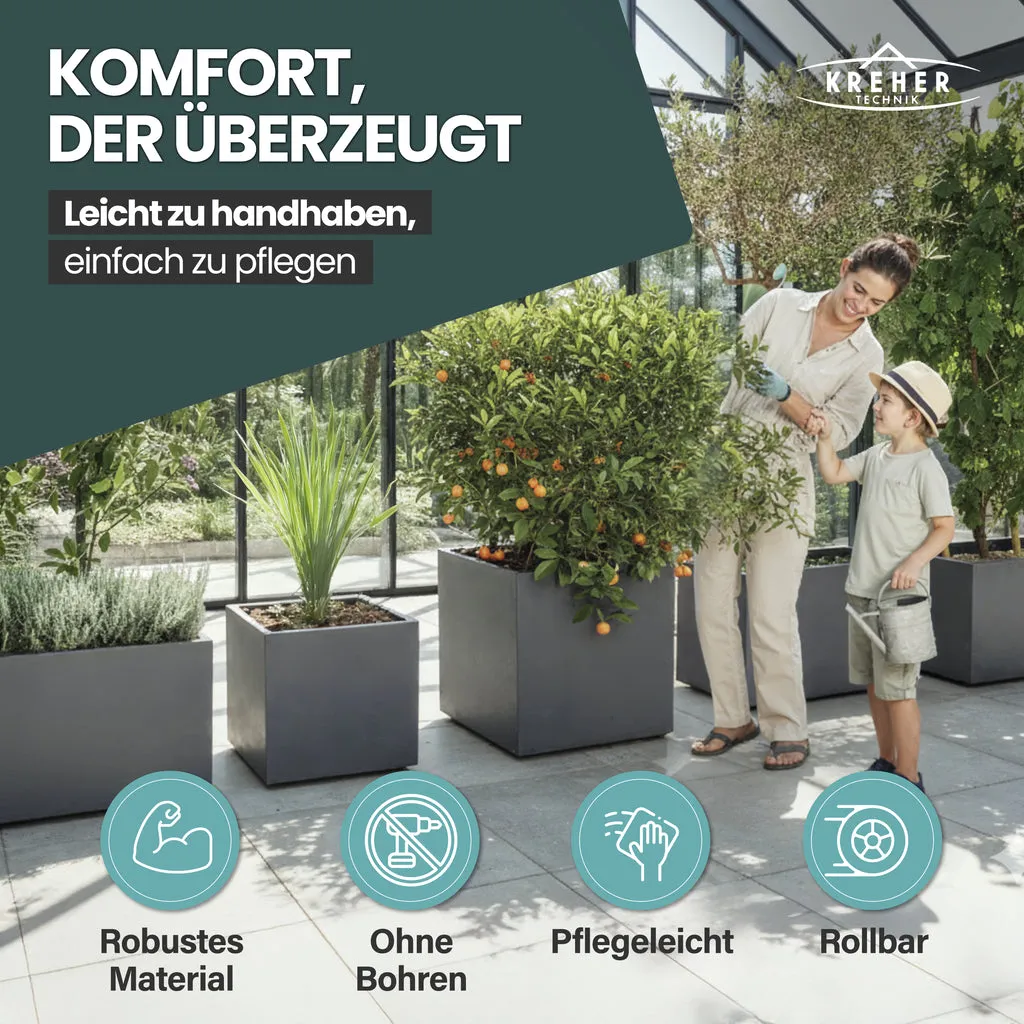 Kreher Millennium 100L Pflanzkübel Anthrazit rechteckig Rollen