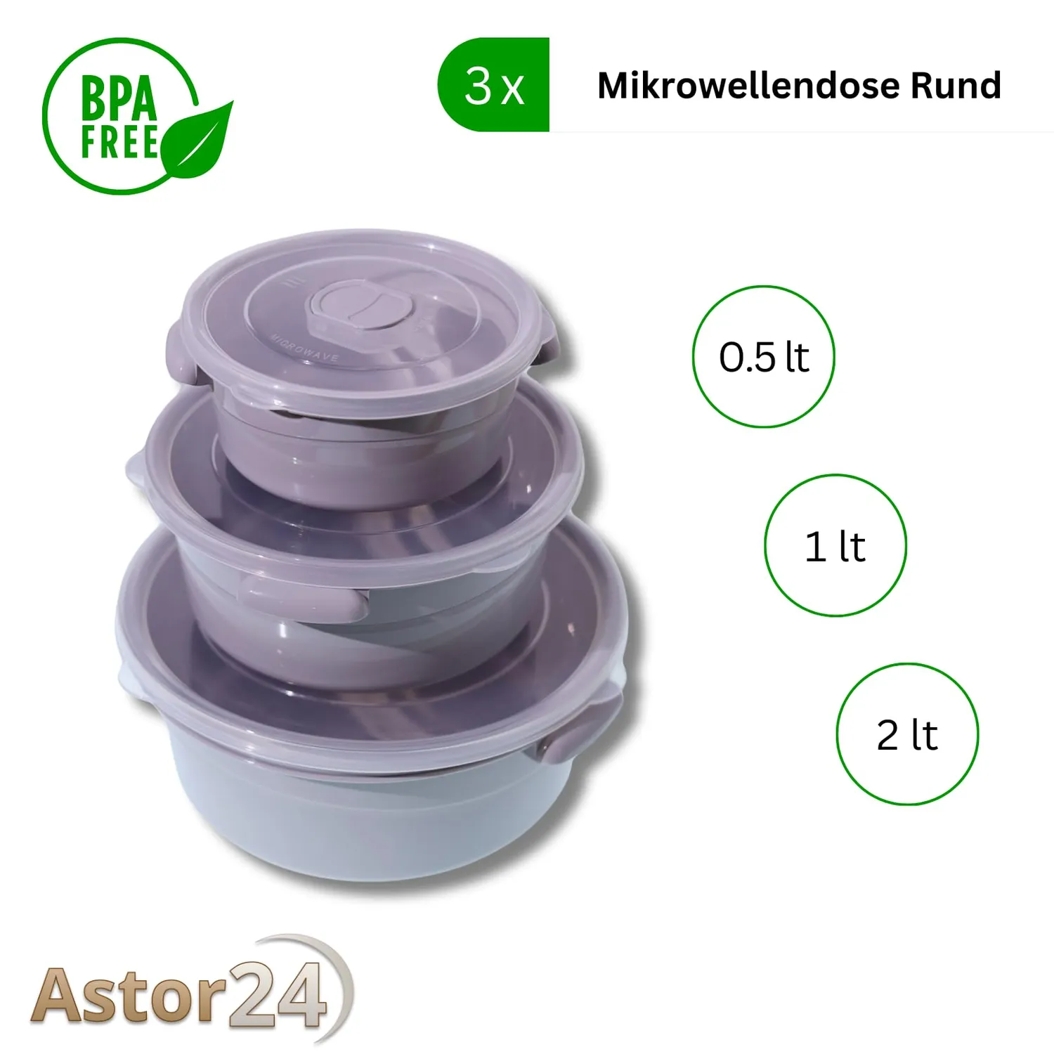 astor24 Mikrowellengeschirr 3er Set rund 2L BPA-frei
