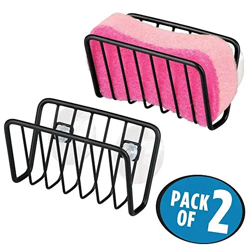 mDesign Schwammhalter Spüle 2er-Set mattschwarz mit Saugnapf