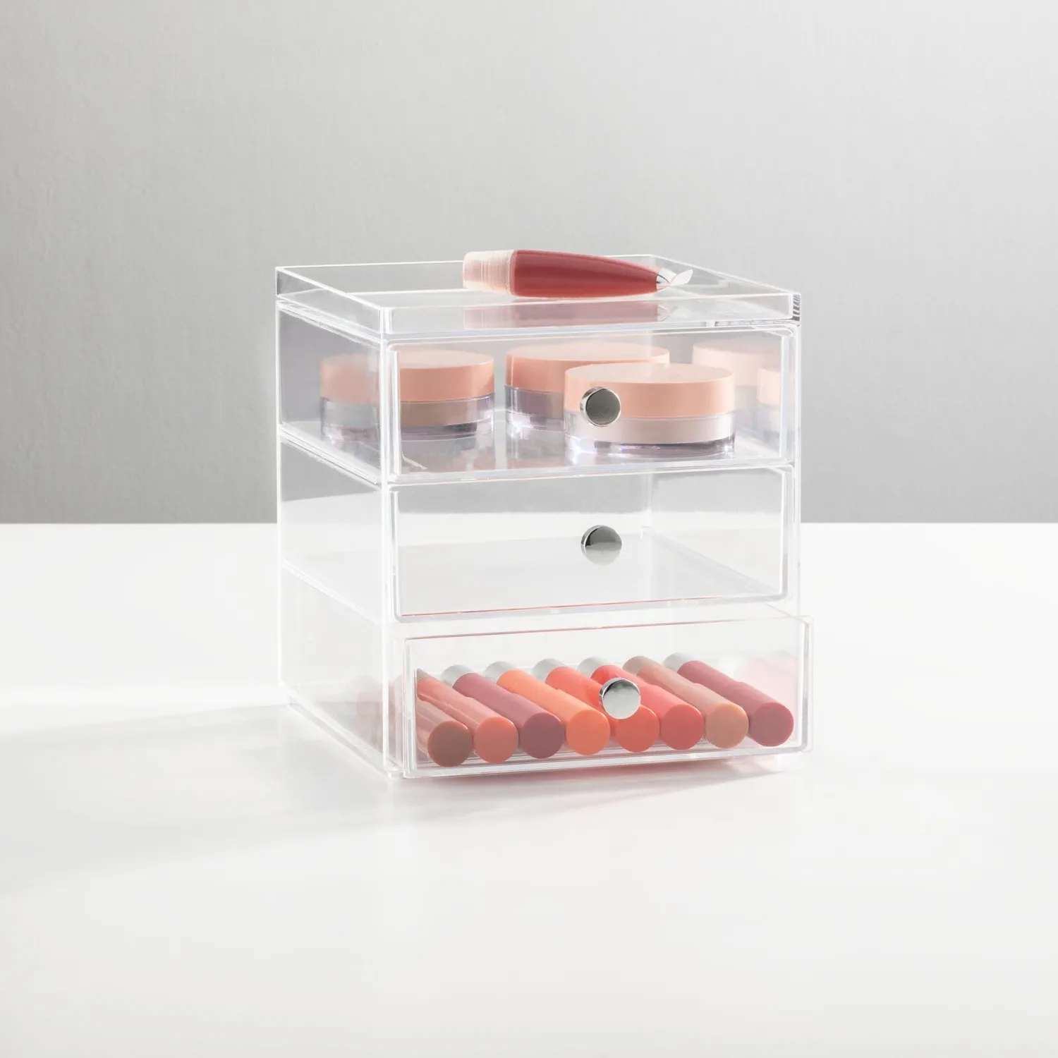 M Design Make-up Organizer Kosmetikbox 3 Schubladen transparent