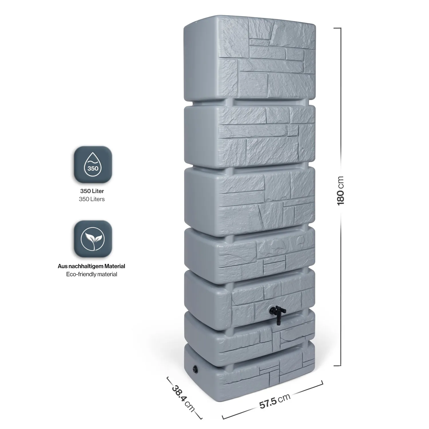 Kreher Tower Stone Wassertank grau 350 Liter Steinoptik
