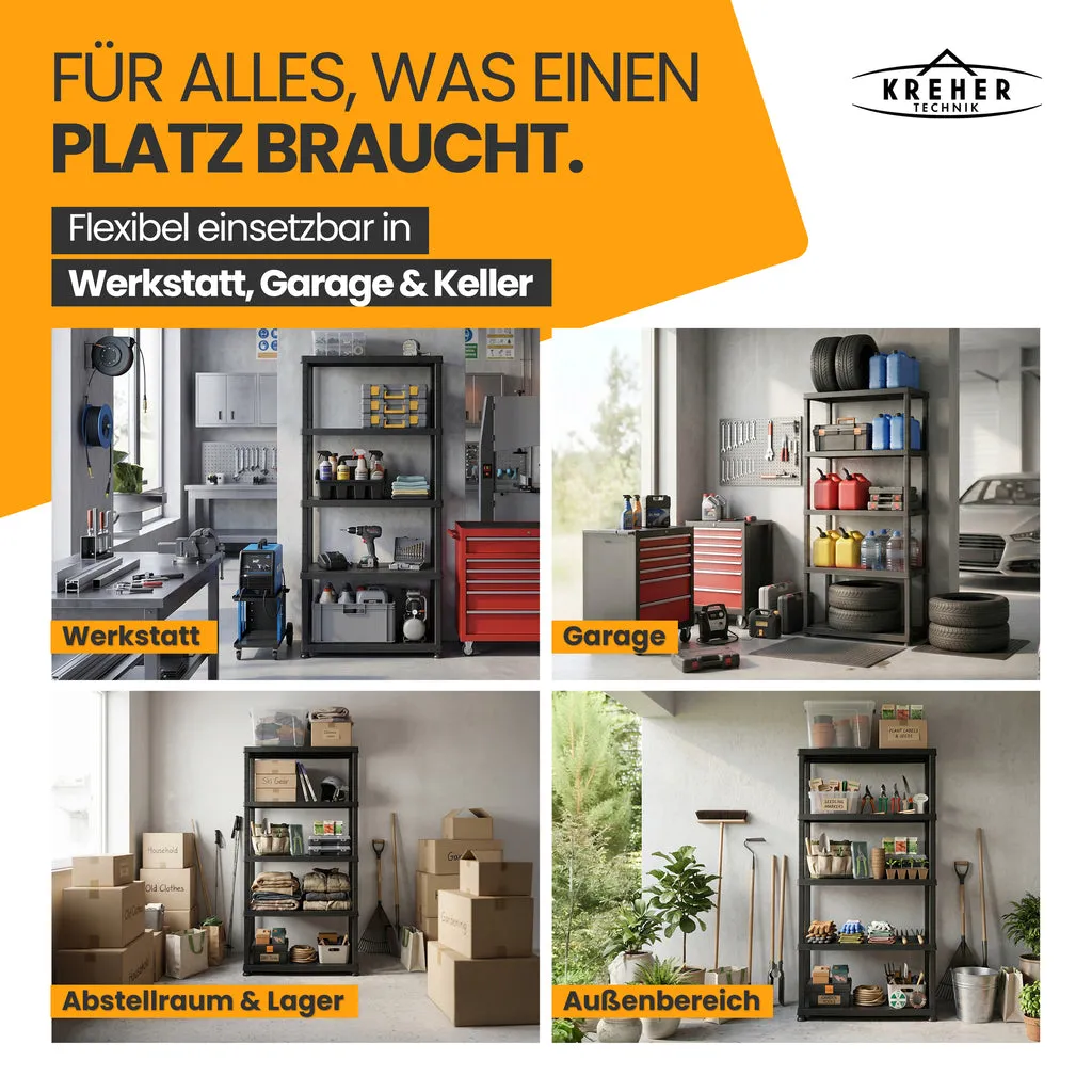Kreher Evo Schwerlastregal 5 Böden 2er Set schwarz 35 kg