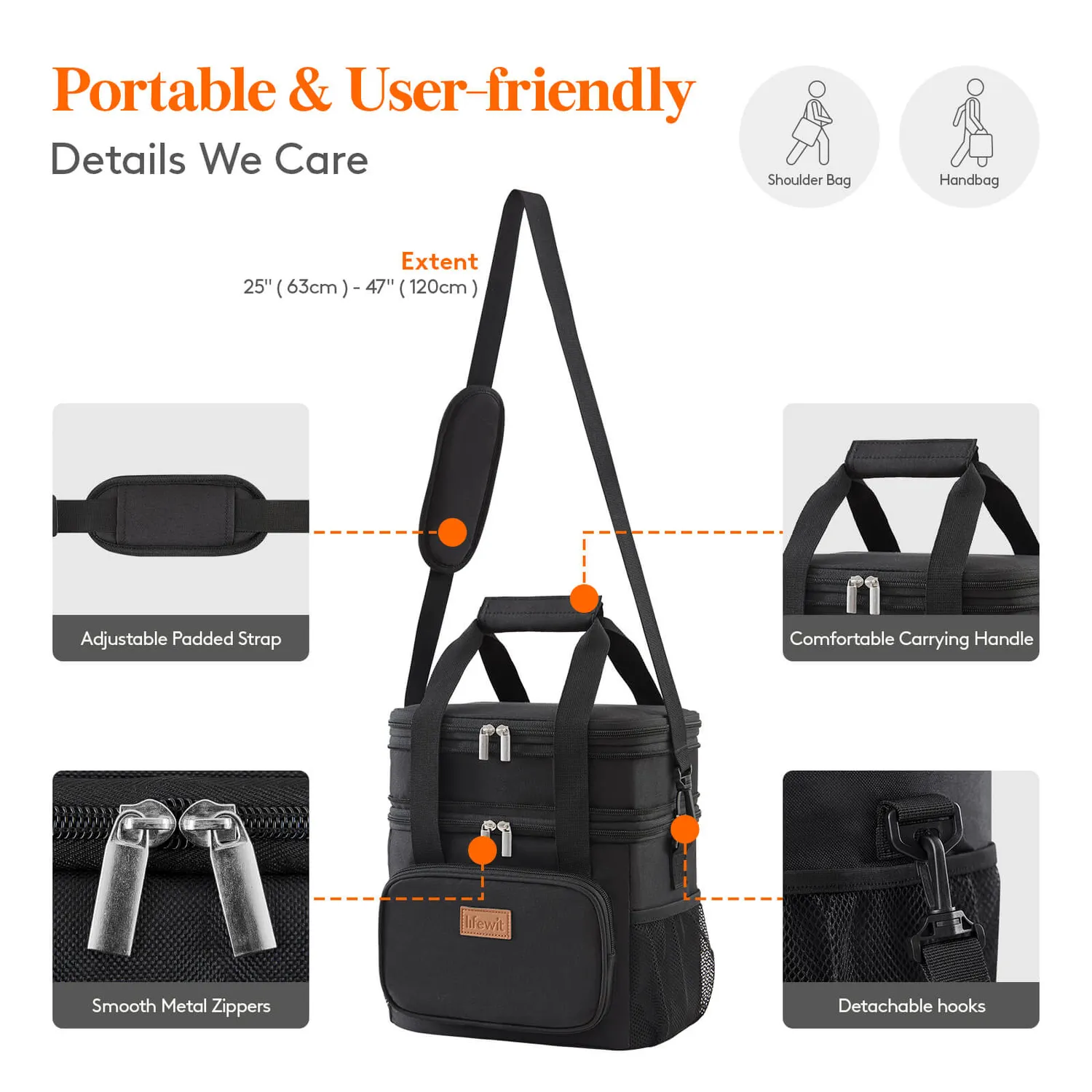 Lifewit Double Deck Kühltasche Large schwarz isoliert